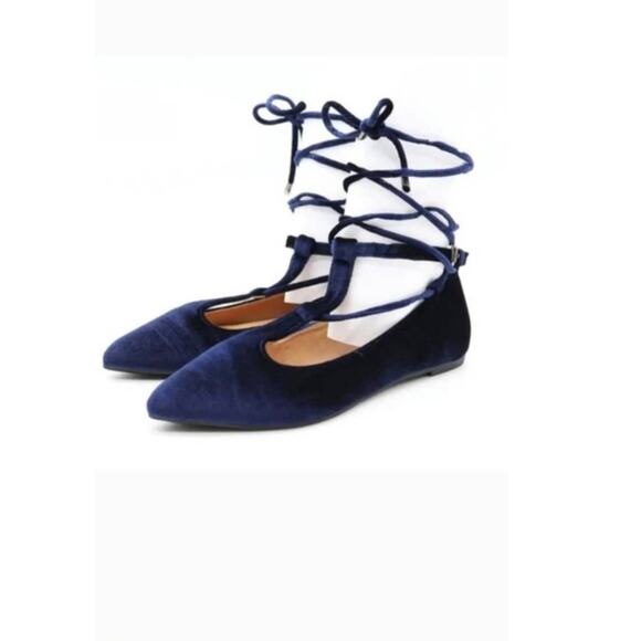 NWT YOKI Flats Velvet Lace Up Navy size 9 - Picture 1 of 5